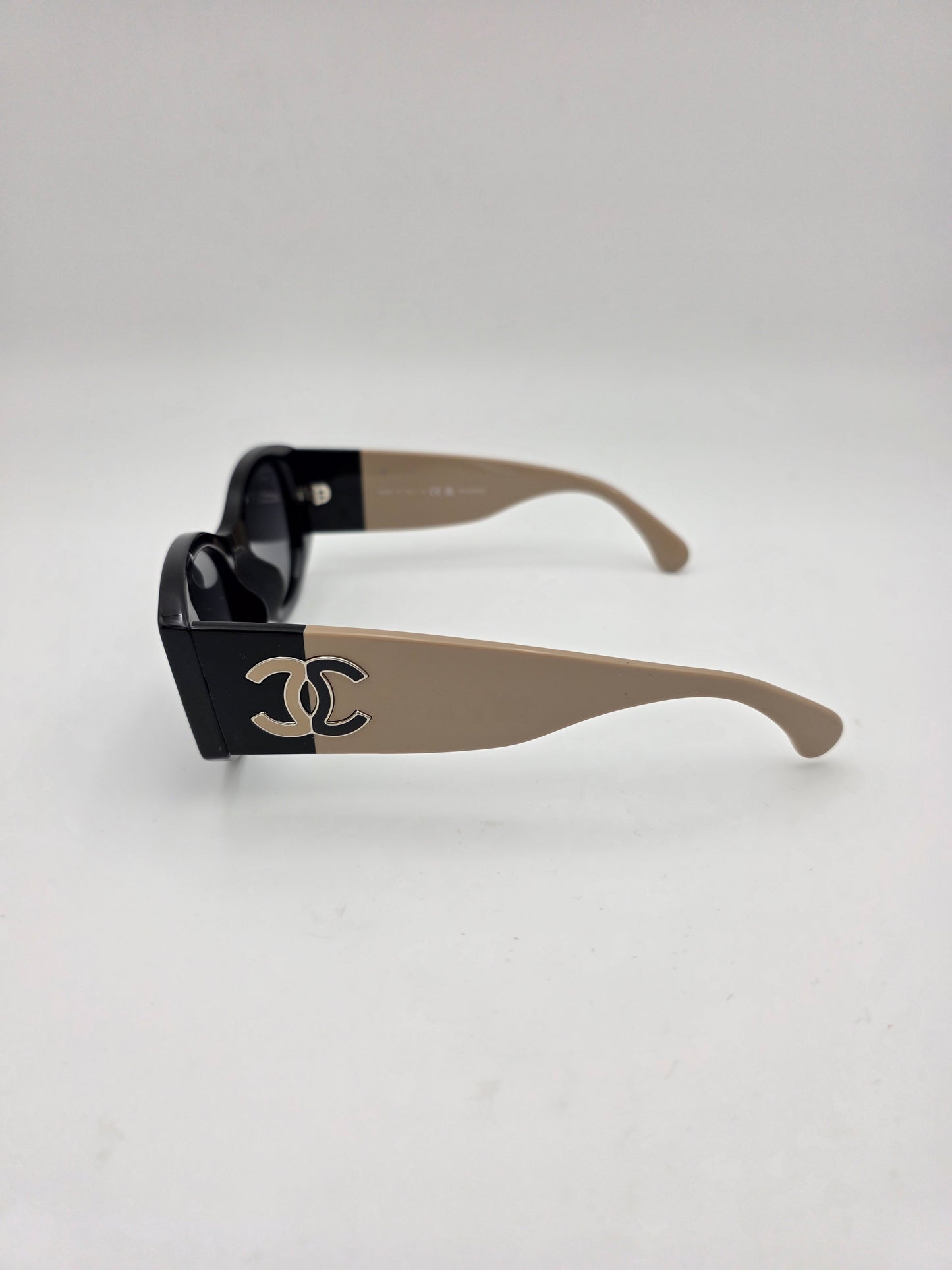 Chanel 5524-A Oval Sunglasses in Black & Beige