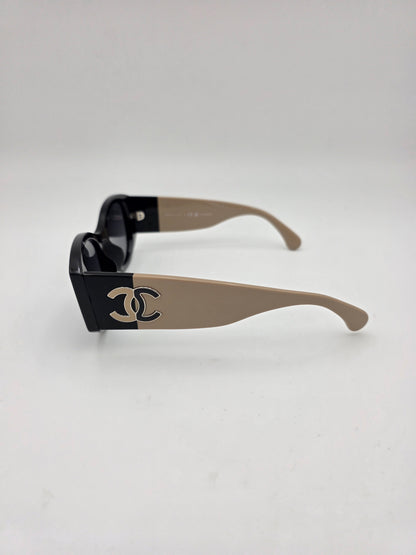 Chanel 5524-A Oval Sunglasses in Black & Beige
