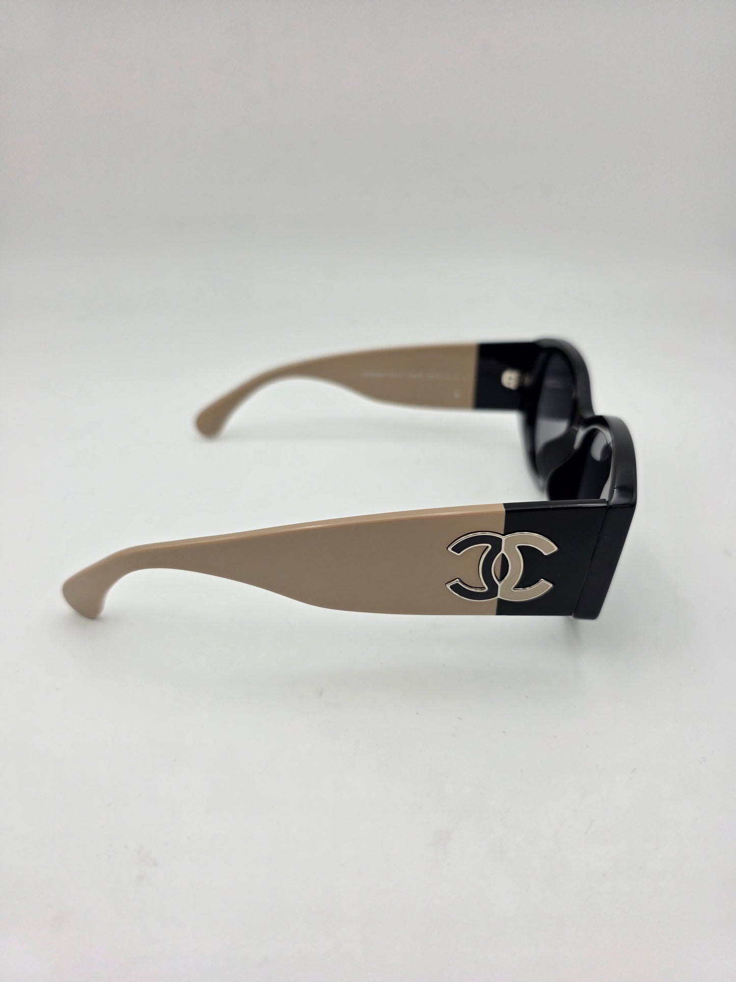 Chanel 5524-A Oval Sunglasses in Black & Beige
