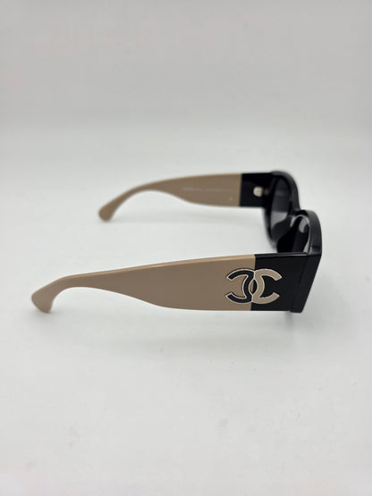 Chanel 5524-A Oval Sunglasses in Black & Beige