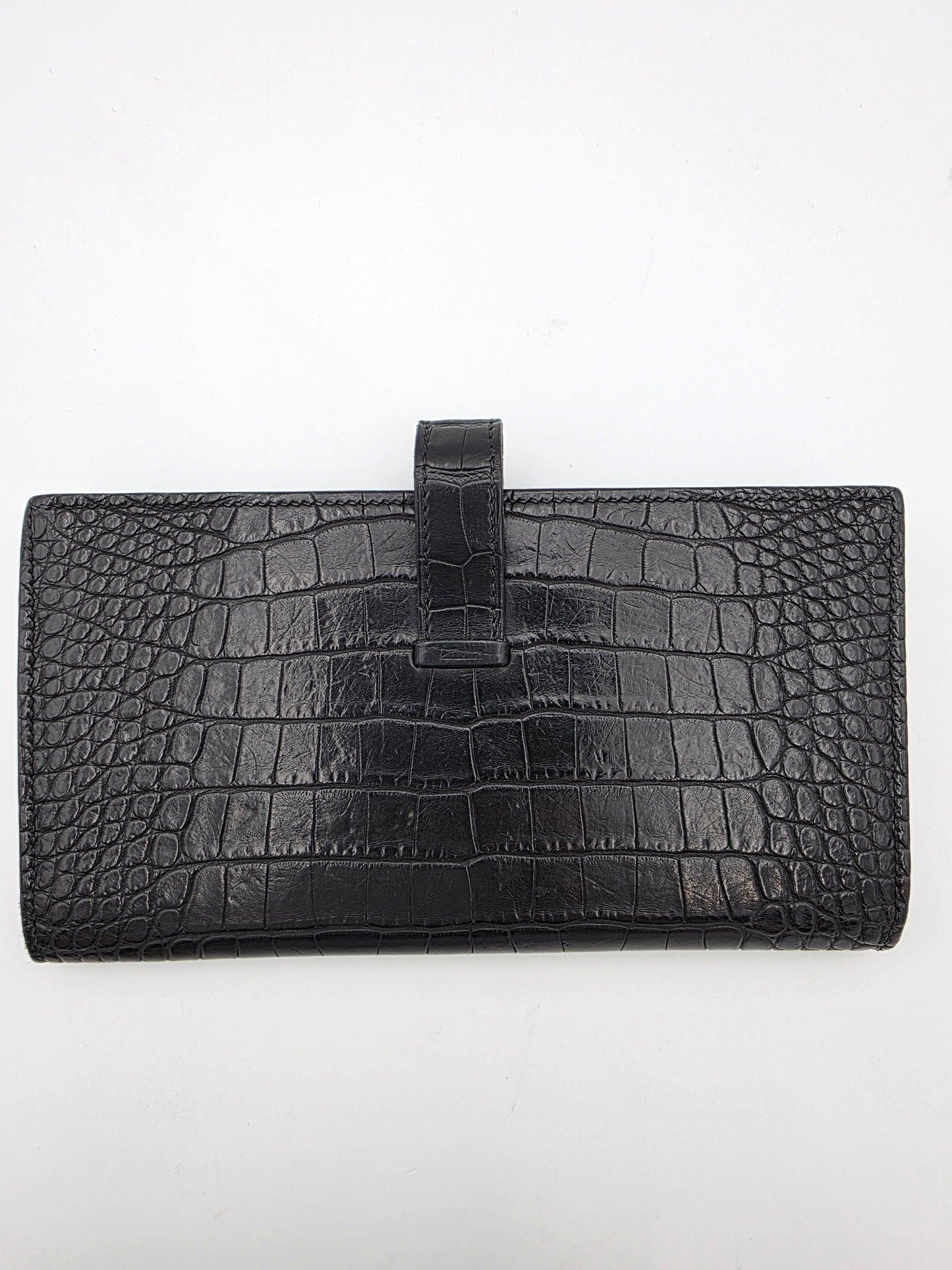 Hermès Béarn Long Wallet Alligator Leather In Noir with Diamond H Clasp
