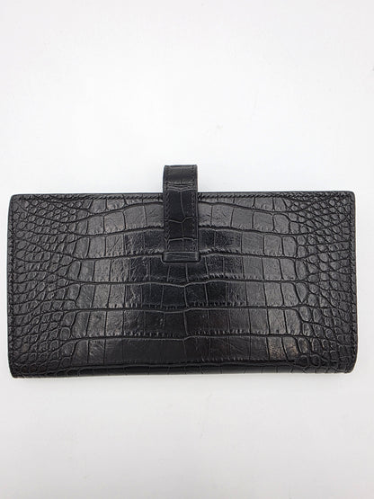Hermès Béarn Long Wallet Alligator Leather In Noir with Diamond H Clasp