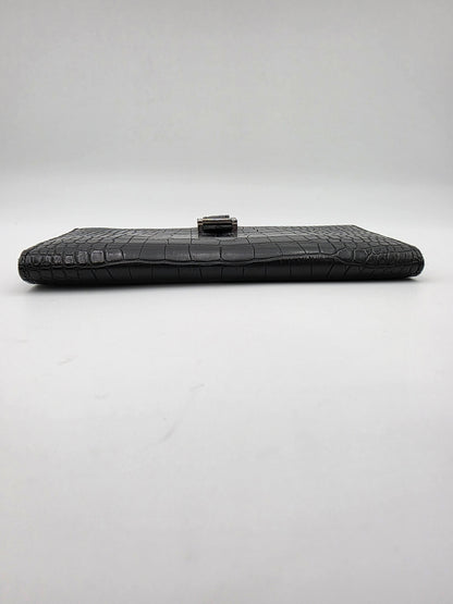 Hermès Béarn Long Wallet Alligator Leather In Noir with Diamond H Clasp