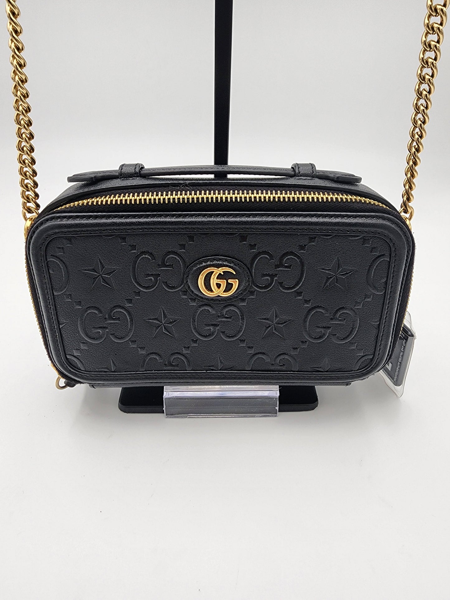Gucci Black Star Mini Shoulder Bag In Embossed Calfskin Leather