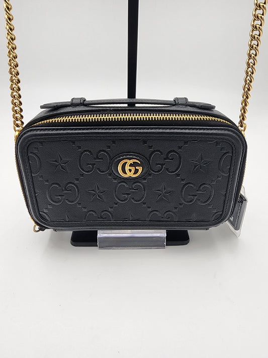 Gucci Black Star Mini Shoulder Bag In Embossed Calfskin Leather