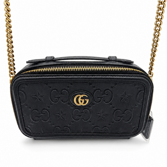 Gucci Black Star Mini Shoulder Bag In Embossed Calfskin Leather