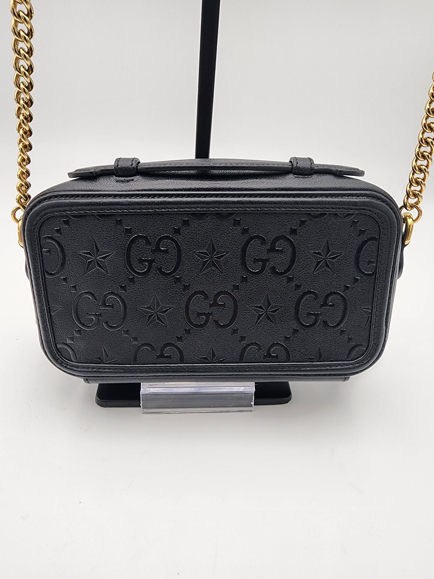 Gucci Black Star Mini Shoulder Bag In Embossed Calfskin Leather