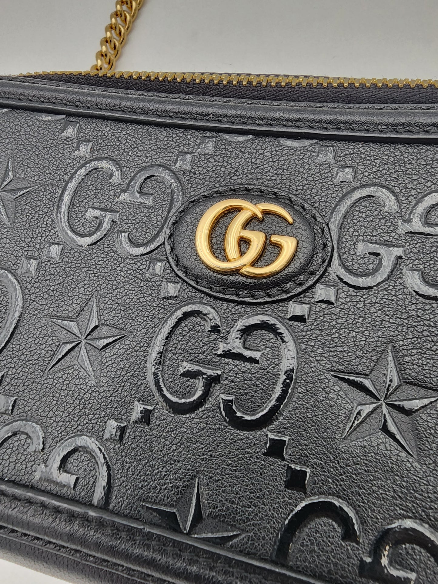 Gucci Black Star Mini Shoulder Bag In Embossed Calfskin Leather