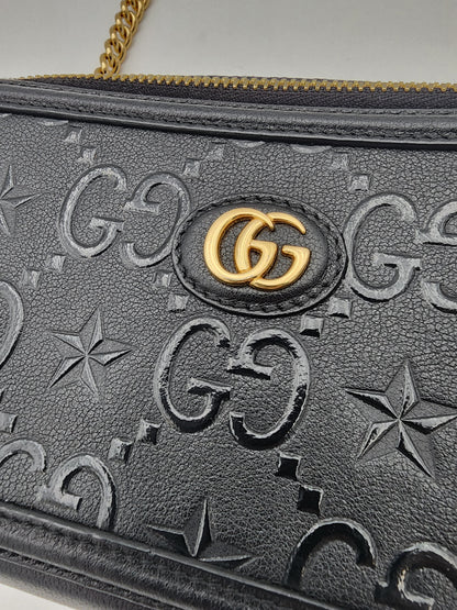Gucci Black Star Mini Shoulder Bag In Embossed Calfskin Leather