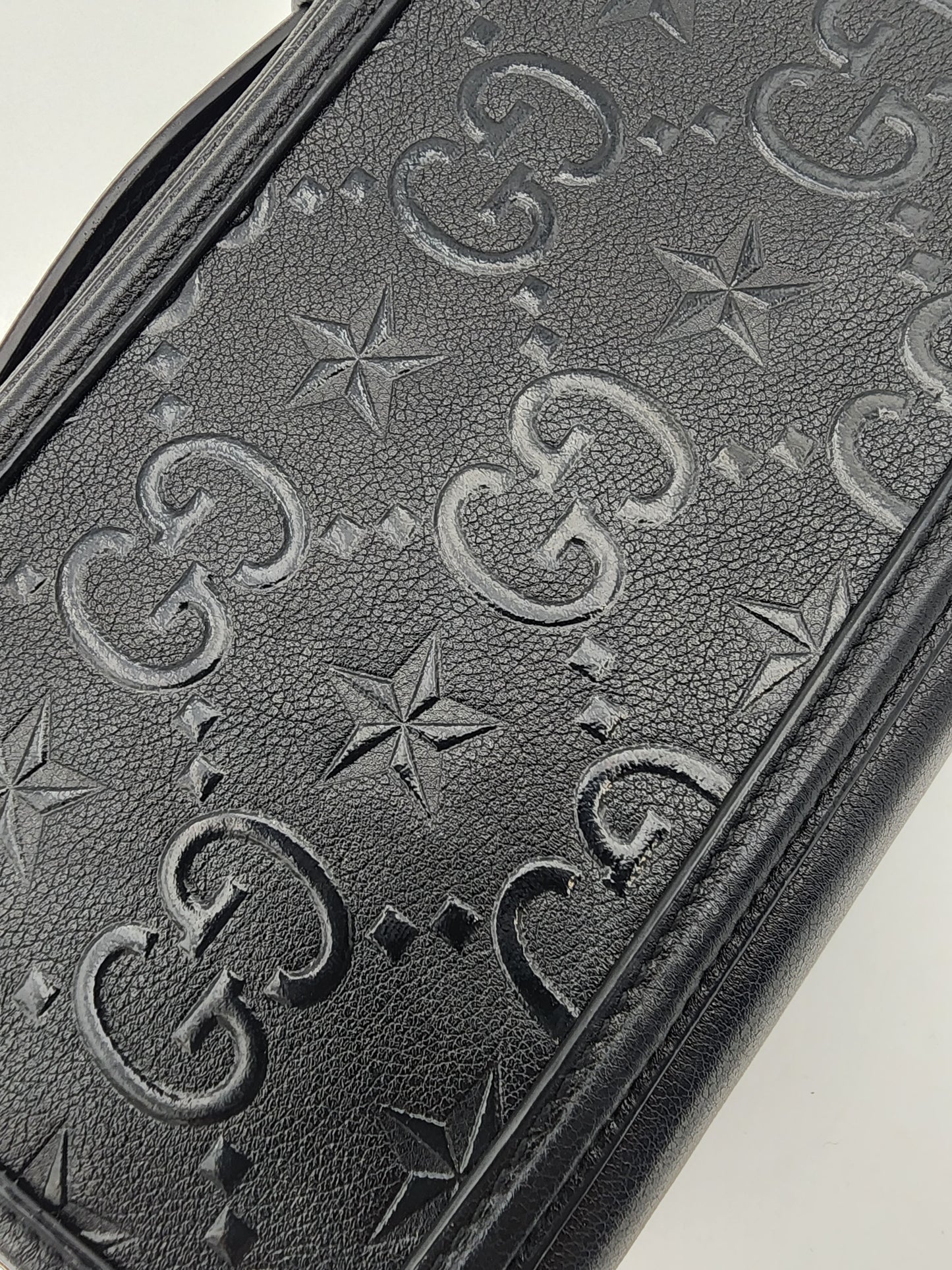 Gucci Black Star Mini Shoulder Bag In Embossed Calfskin Leather