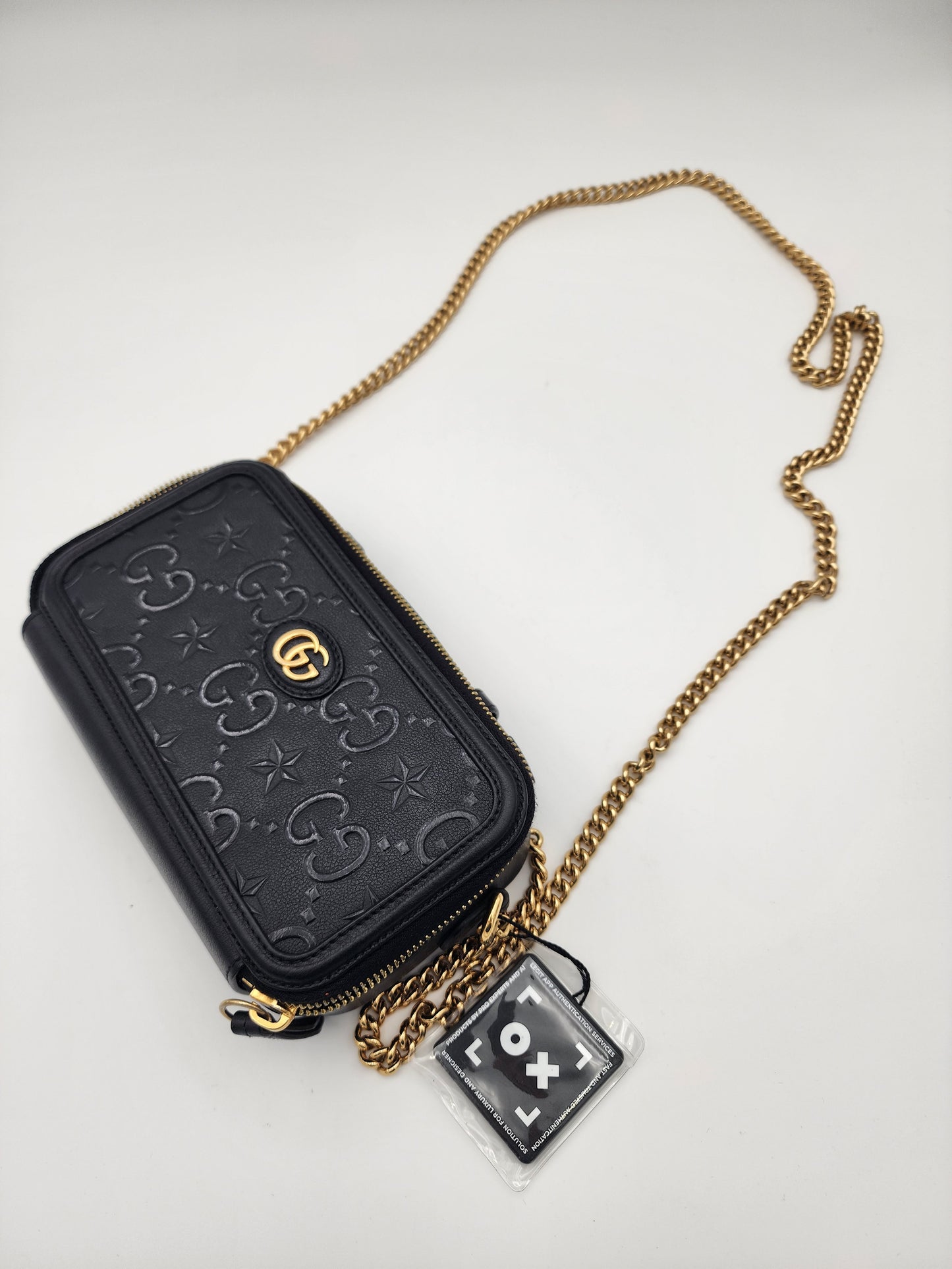 Gucci Black Star Mini Shoulder Bag In Embossed Calfskin Leather