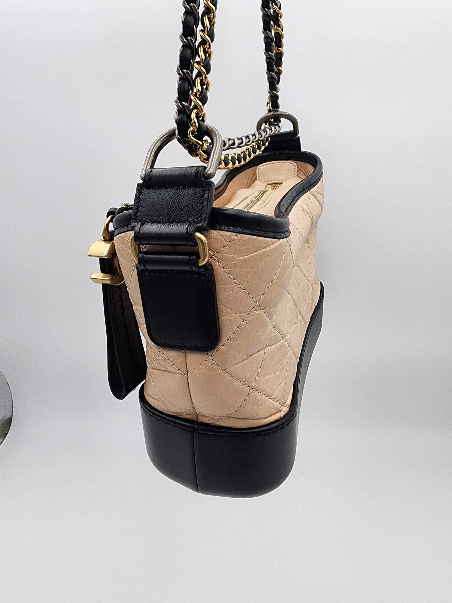Chanel Gabrielle Small Hobo Bag In Quilted Aged Calfskin Leather