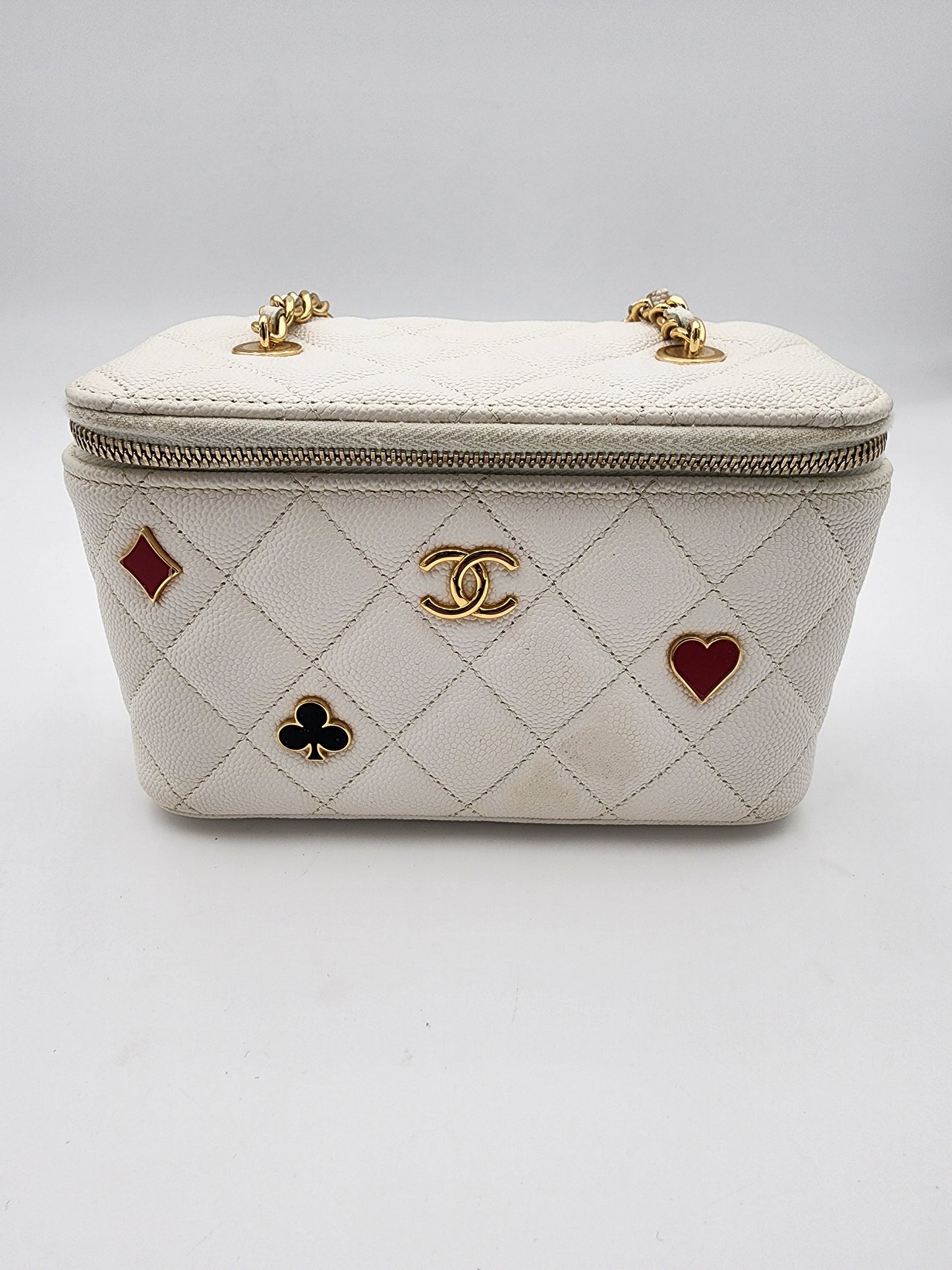 Chanel Coco Casino Vanity Case In White Quilted Caviar Leather
