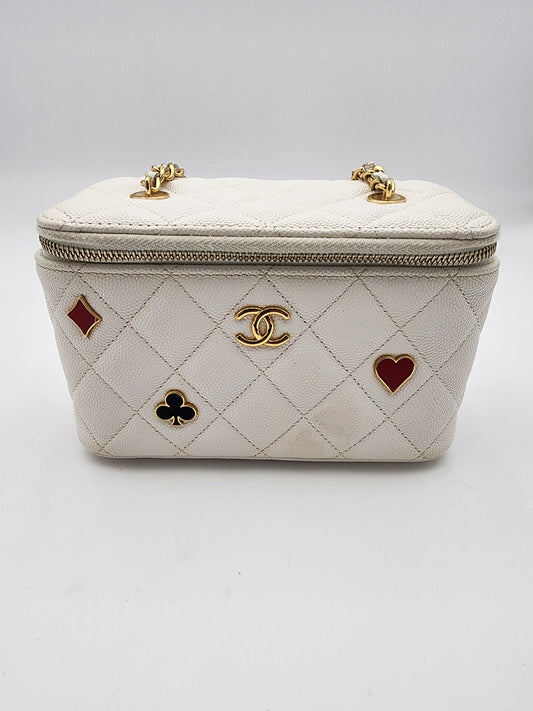 Chanel Coco Casino Vanity Case In White Quilted Caviar Leather