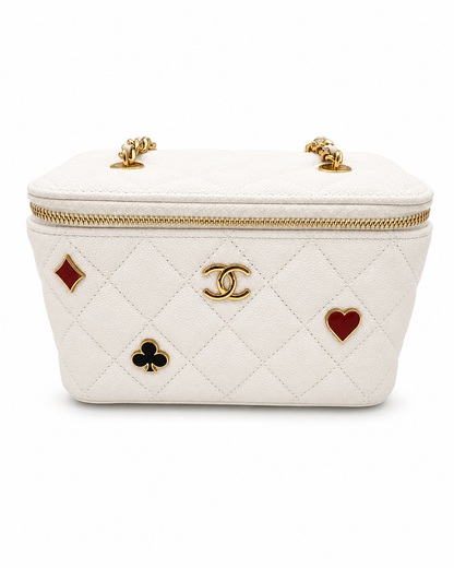 Chanel Coco Casino Vanity Case In White Quilted Caviar Leather