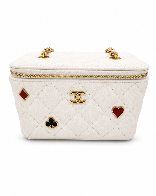 Chanel Coco Casino Vanity Case In White Quilted Caviar Leather