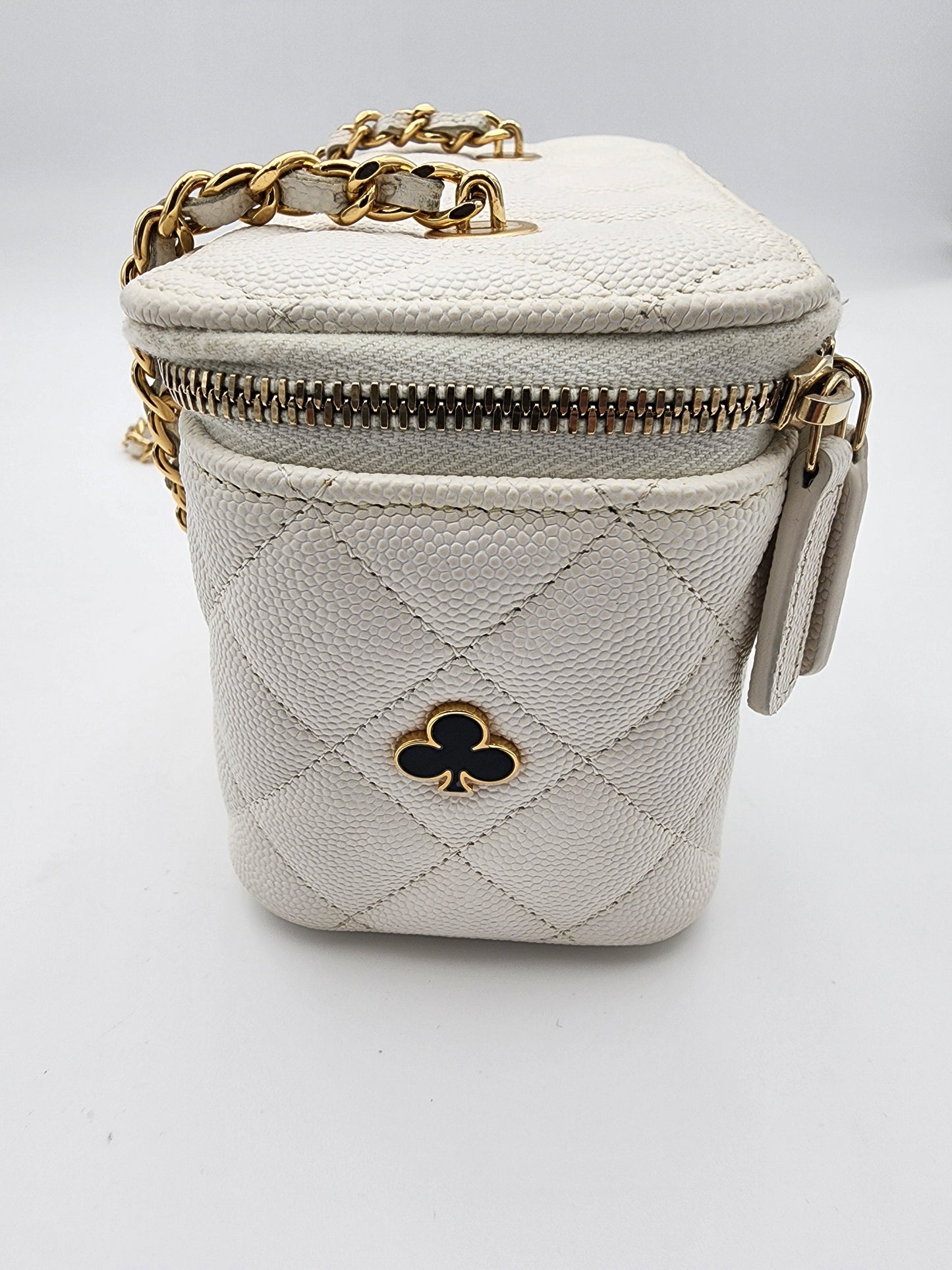 Chanel Coco Casino Vanity Case In White Quilted Caviar Leather