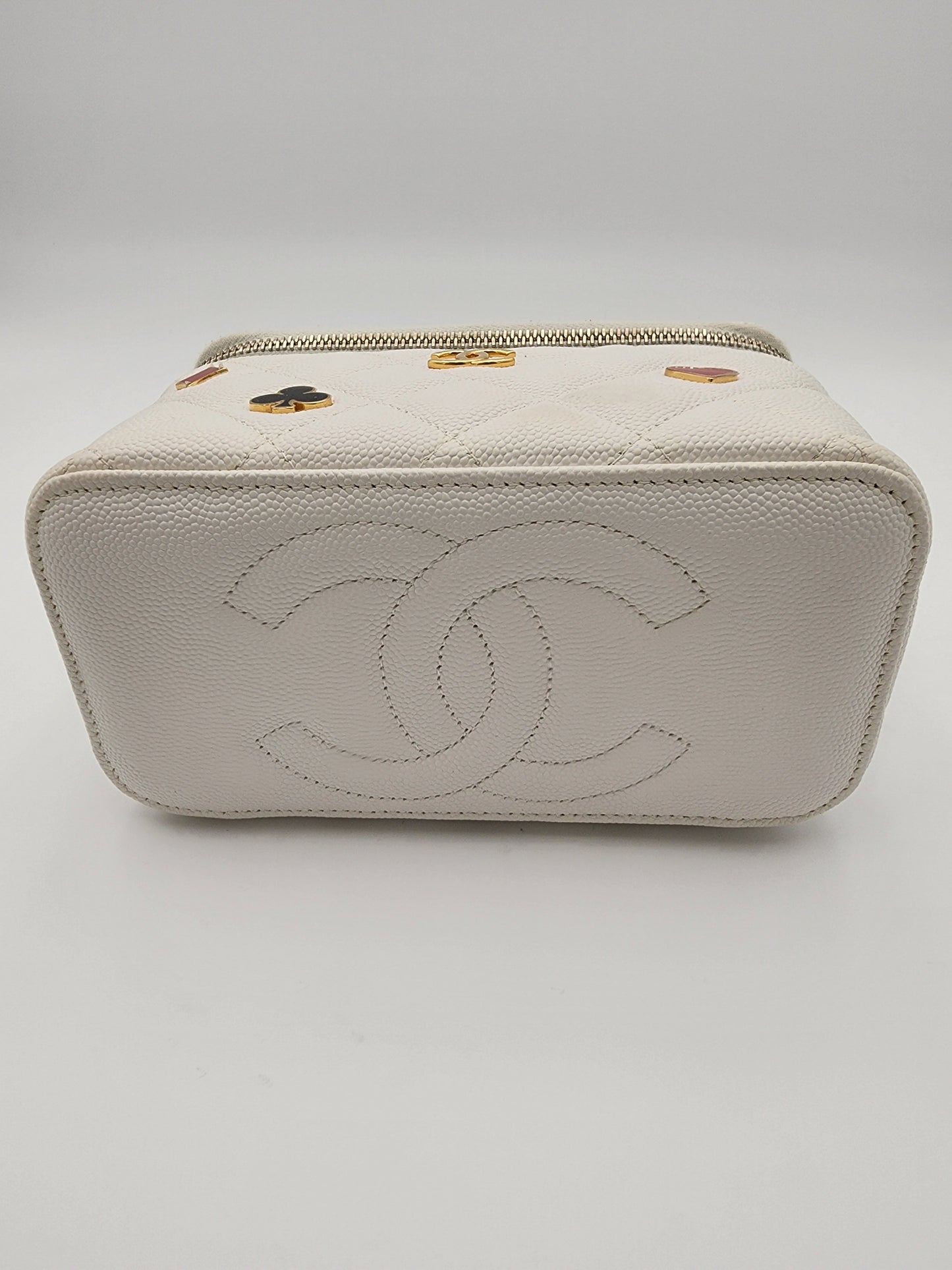 Chanel Coco Casino Vanity Case In White Quilted Caviar Leather
