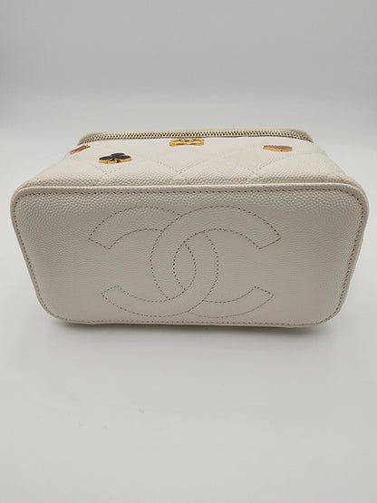 Chanel Coco Casino Vanity Case In White Quilted Caviar Leather