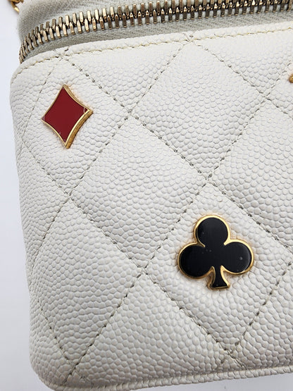 Chanel Coco Casino Vanity Case In White Quilted Caviar Leather