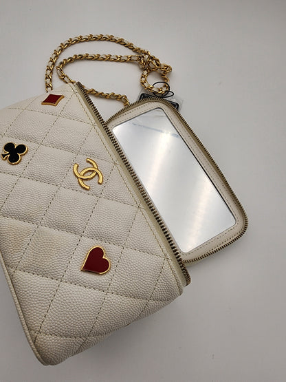 Chanel Coco Casino Vanity Case In White Quilted Caviar Leather
