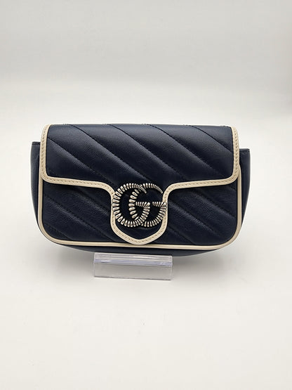 Gucci Marmont Super Mini Torchon Bag In Navy Blue Calfskin Leather