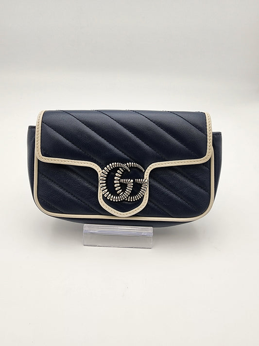 Gucci Marmont Super Mini Torchon Bag In Navy Blue Calfskin Leather