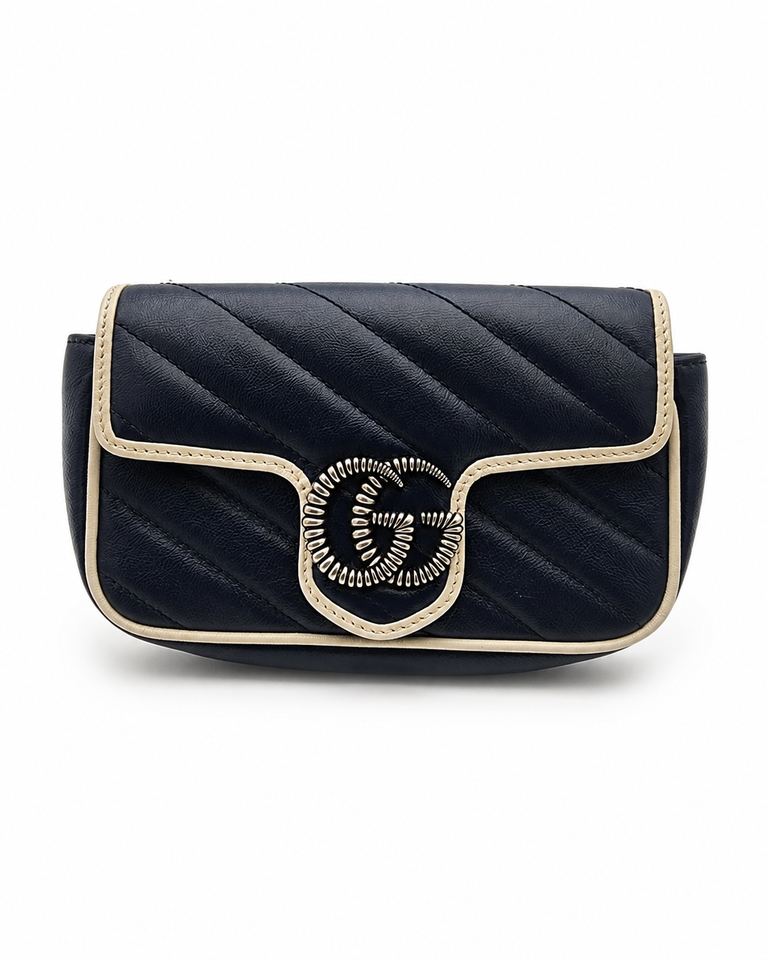 Gucci Marmont Super Mini Torchon Bag In Navy Blue Calfskin Leather