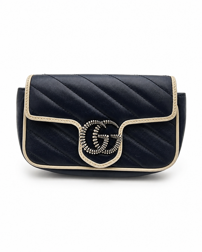 Gucci Marmont Super Mini Torchon Bag In Navy Blue Calfskin Leather