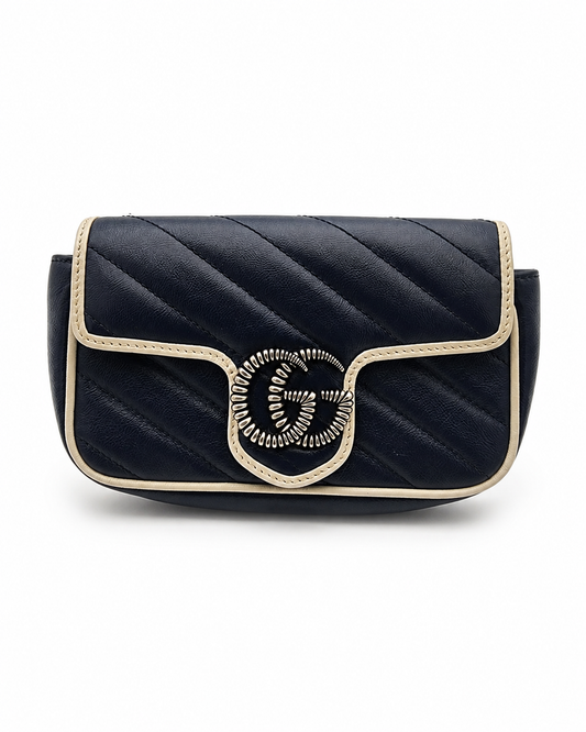 Gucci Marmont Super Mini Torchon Bag In Navy Blue Calfskin Leather
