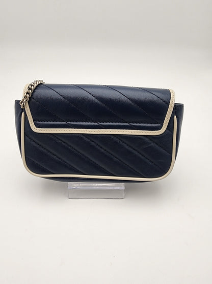 Gucci Marmont Super Mini Torchon Bag In Navy Blue Calfskin Leather