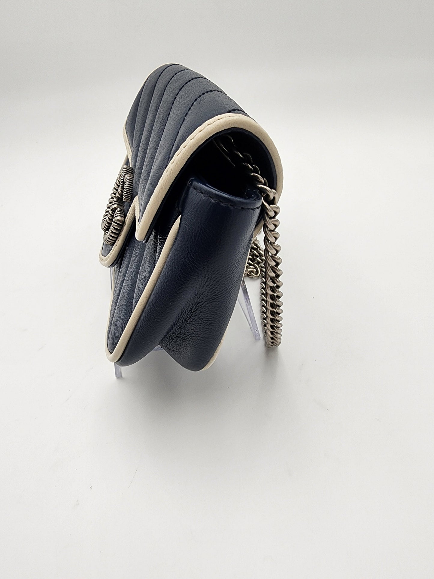 Gucci Marmont Super Mini Torchon Bag In Navy Blue Calfskin Leather