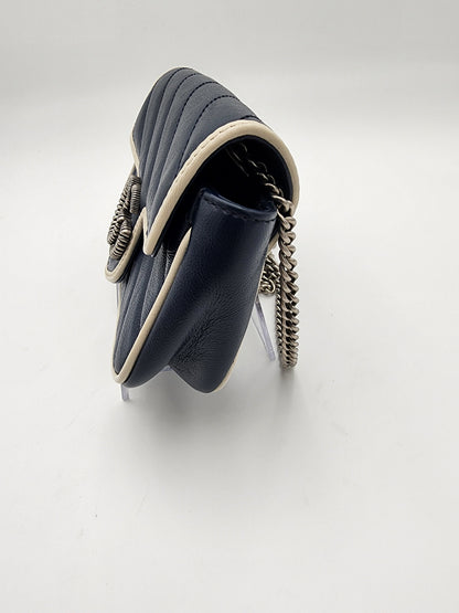 Gucci Marmont Super Mini Torchon Bag In Navy Blue Calfskin Leather