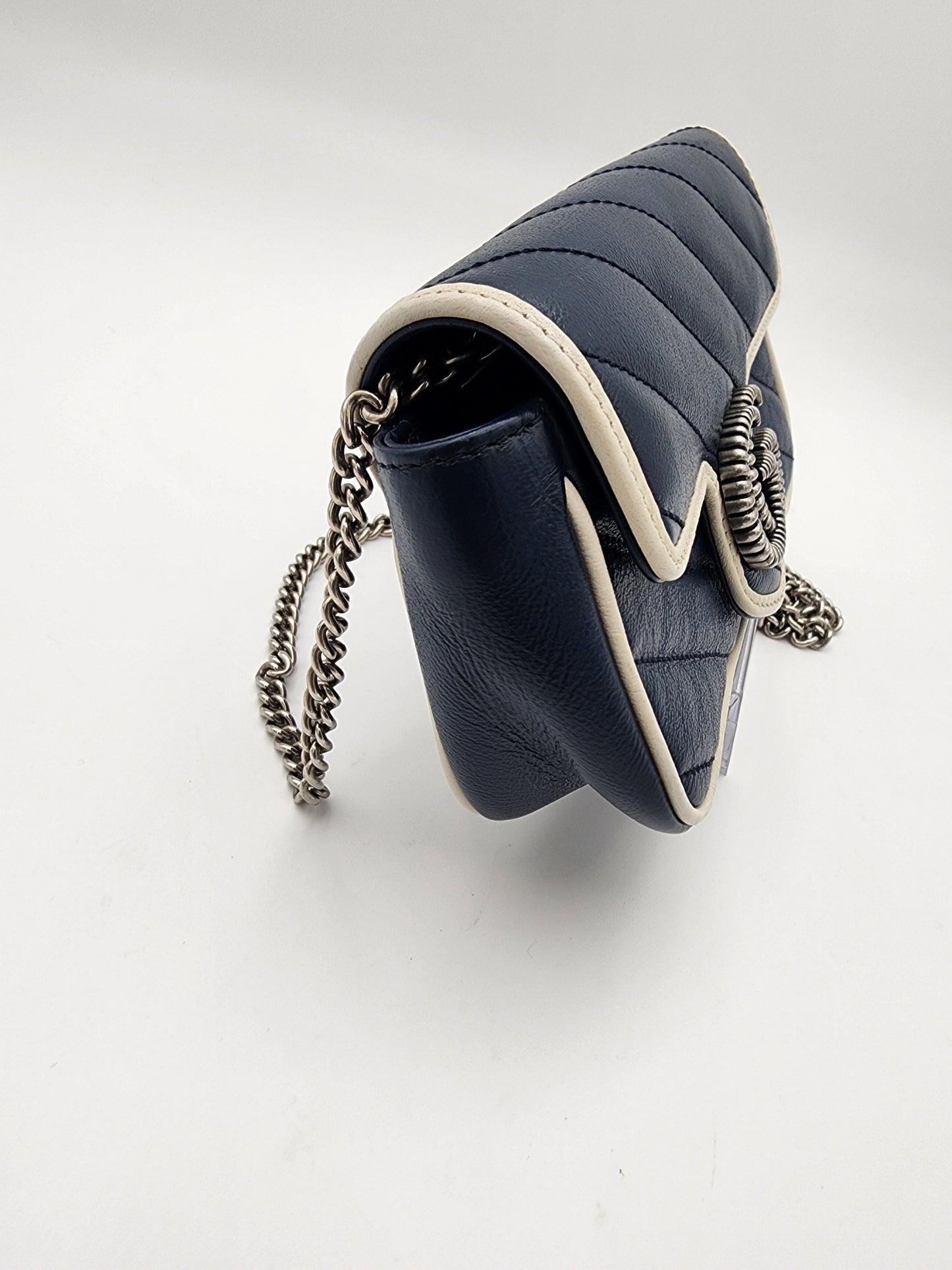 Gucci Marmont Super Mini Torchon Bag In Navy Blue Calfskin Leather