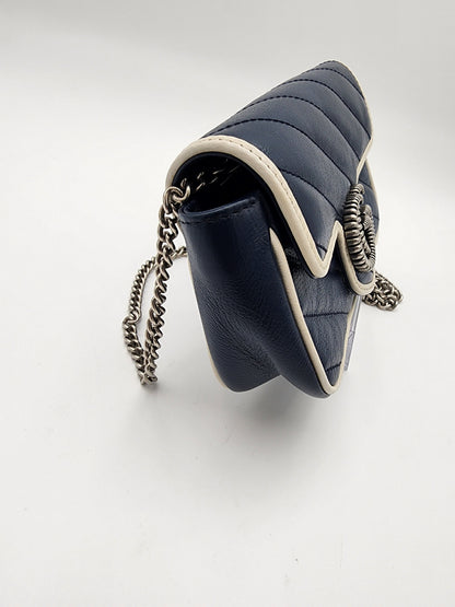 Gucci Marmont Super Mini Torchon Bag In Navy Blue Calfskin Leather