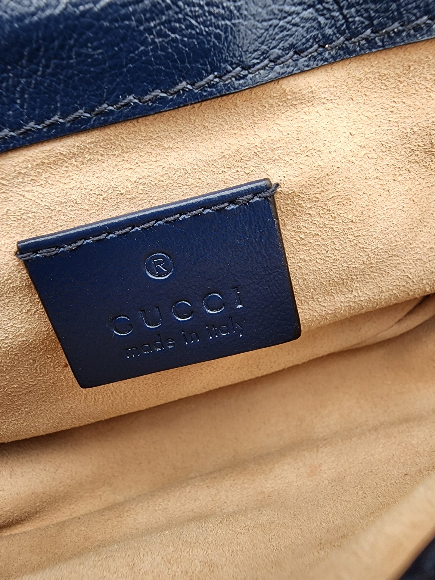 Gucci Marmont Super Mini Torchon Bag In Navy Blue Calfskin Leather