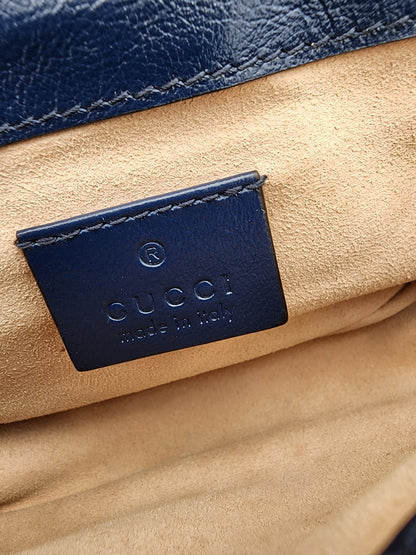 Gucci Marmont Super Mini Torchon Bag In Navy Blue Calfskin Leather