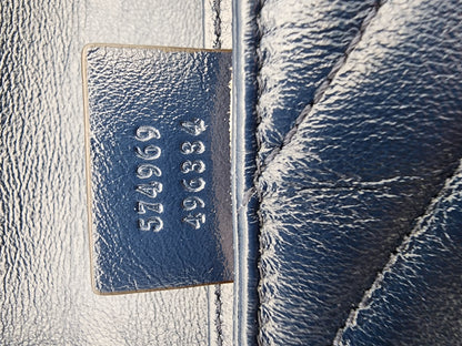 Gucci Marmont Super Mini Torchon Bag In Navy Blue Calfskin Leather
