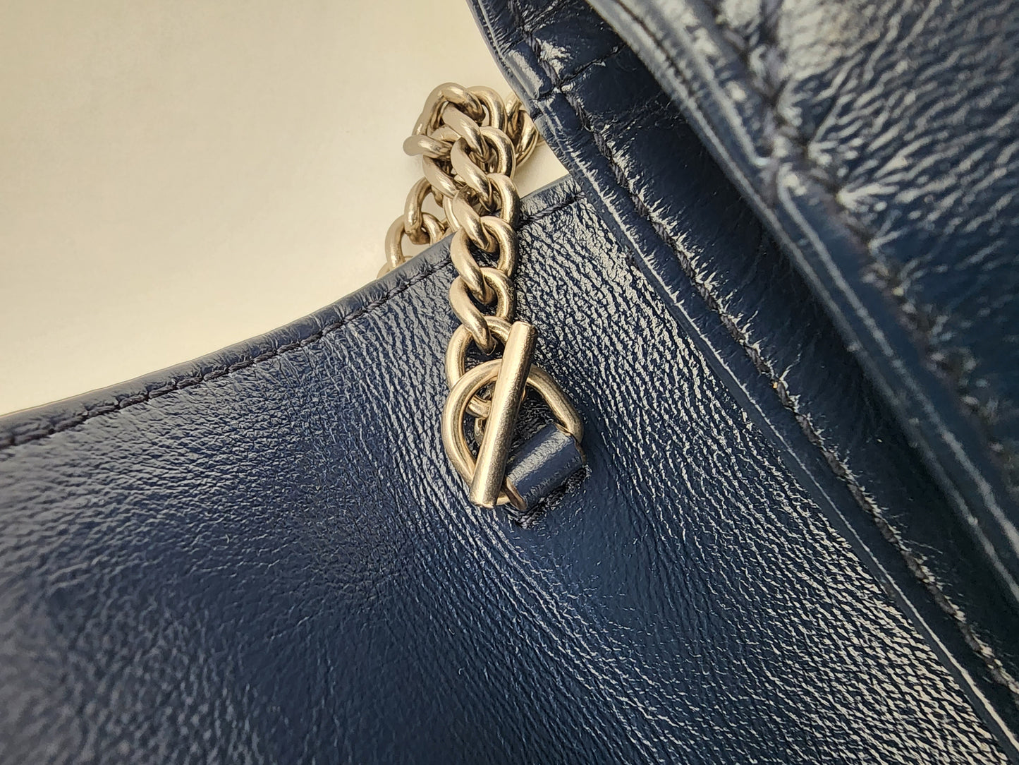 Gucci Marmont Super Mini Torchon Bag In Navy Blue Calfskin Leather