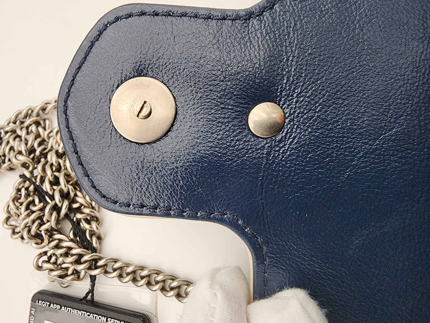 Gucci Marmont Super Mini Torchon Bag In Navy Blue Calfskin Leather