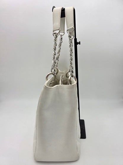Chanel Grand Shopping Tote In White Quilted Caviar Leather