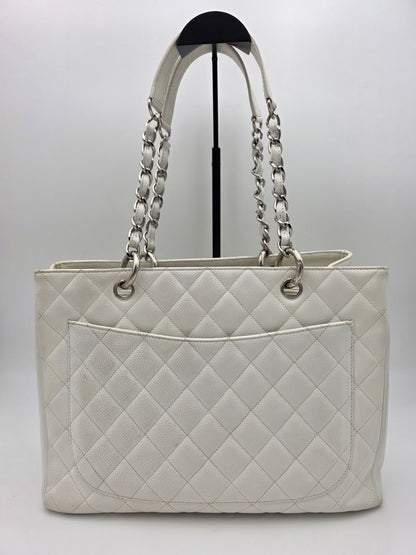 Chanel Grand Shopping Tote In White Quilted Caviar Leather