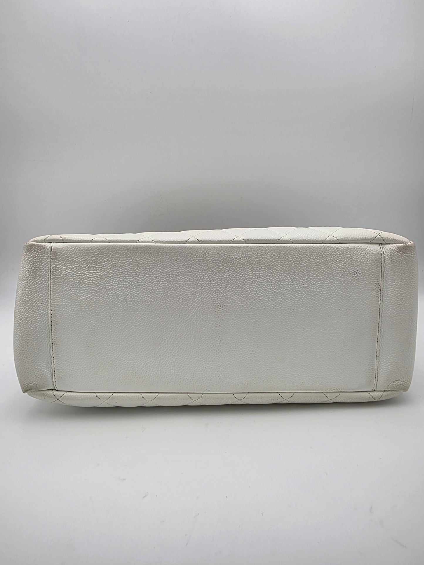 Chanel Grand Shopping Tote In White Quilted Caviar Leather