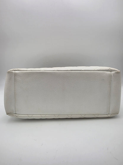 Chanel Grand Shopping Tote In White Quilted Caviar Leather