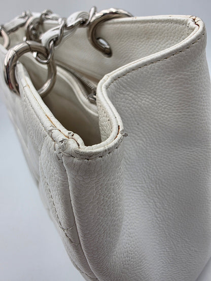 Chanel Grand Shopping Tote In White Quilted Caviar Leather