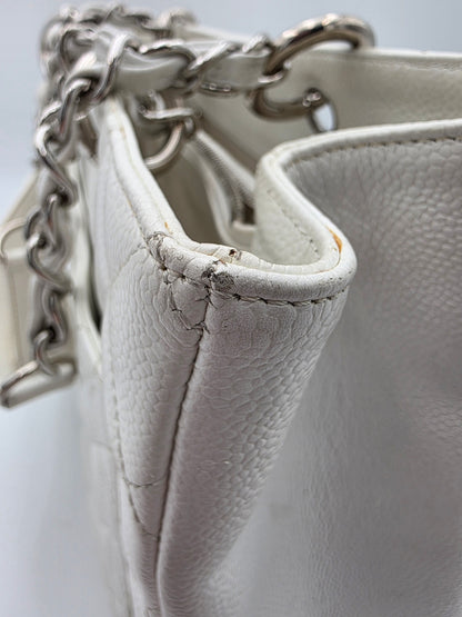 Chanel Grand Shopping Tote In White Quilted Caviar Leather