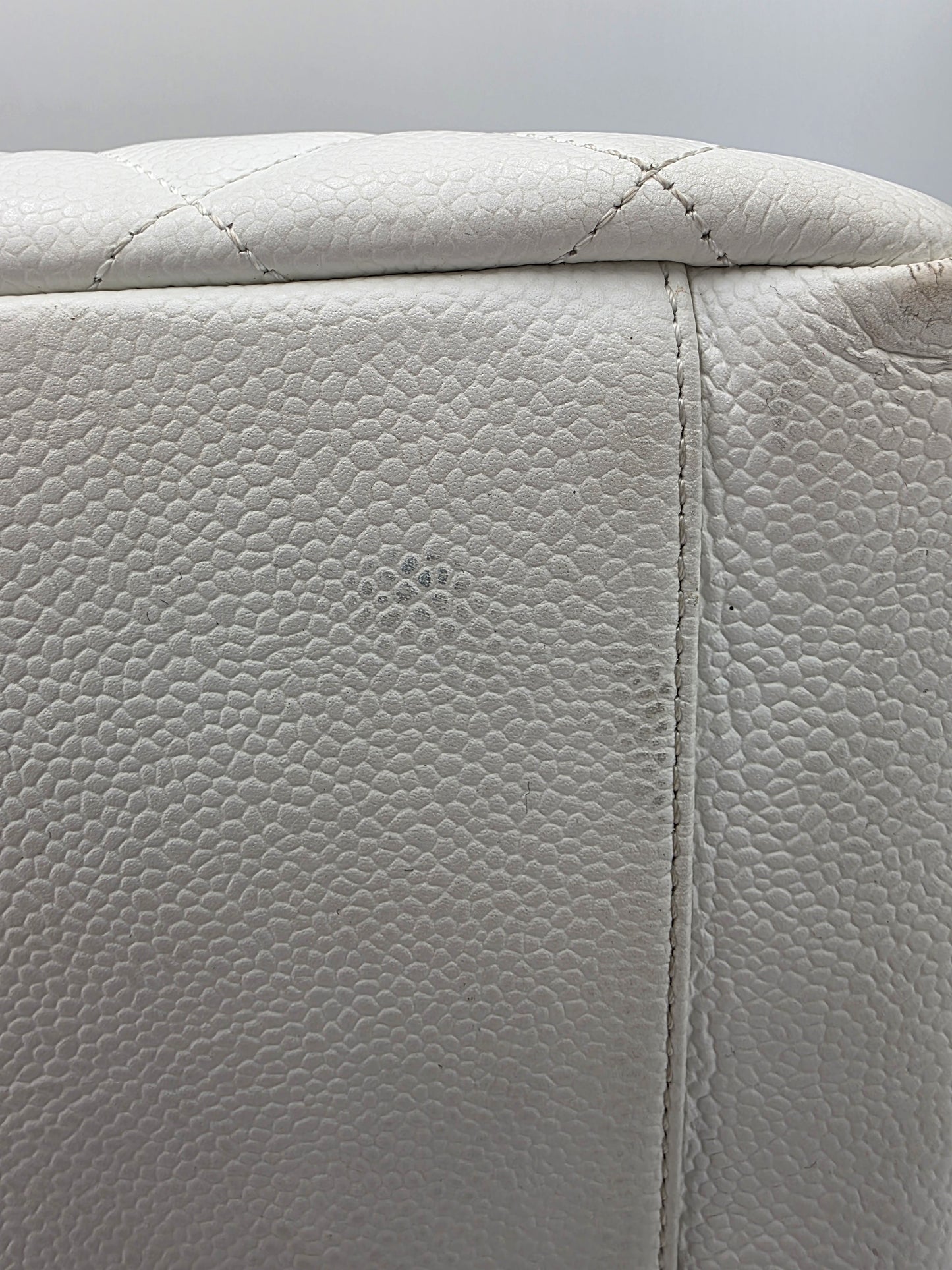 Chanel Grand Shopping Tote In White Quilted Caviar Leather