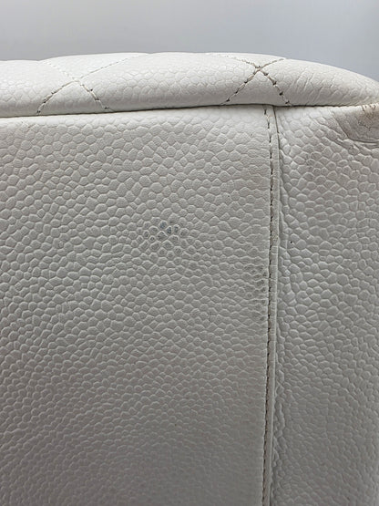 Chanel Grand Shopping Tote In White Quilted Caviar Leather