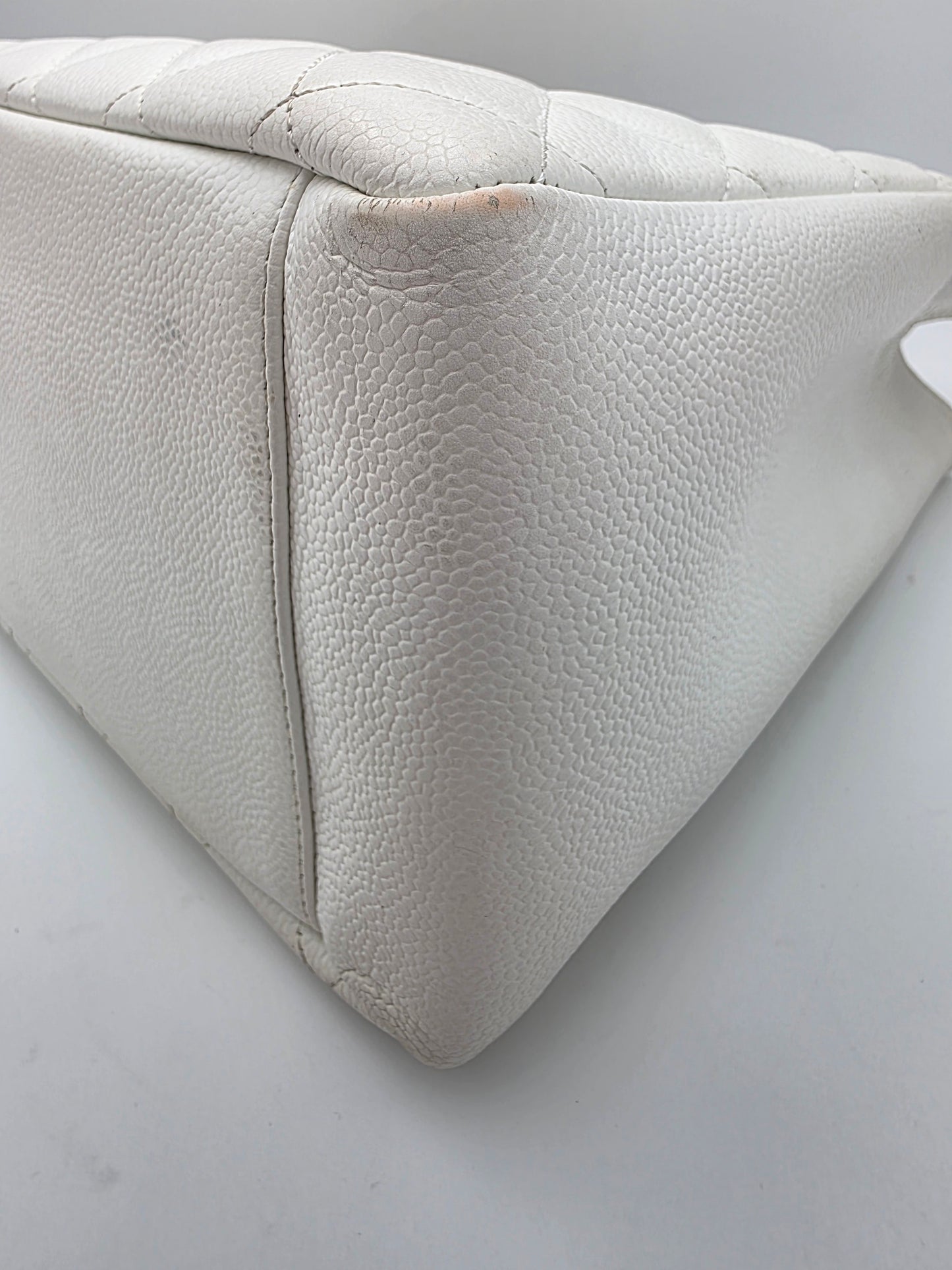 Chanel Grand Shopping Tote In White Quilted Caviar Leather