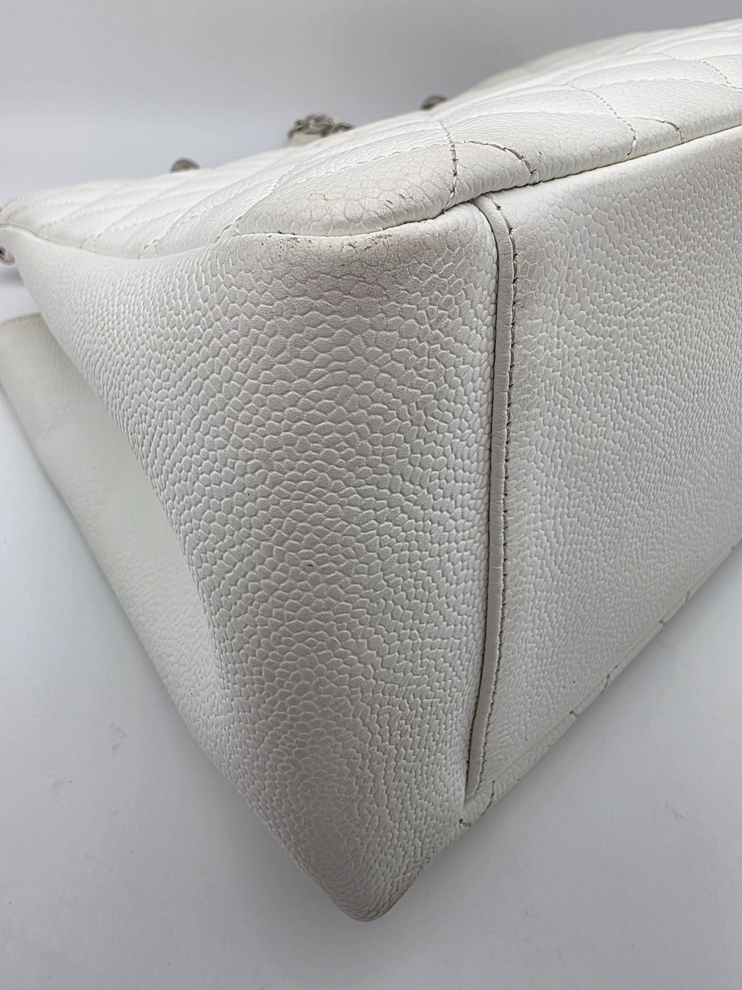 Chanel Grand Shopping Tote In White Quilted Caviar Leather